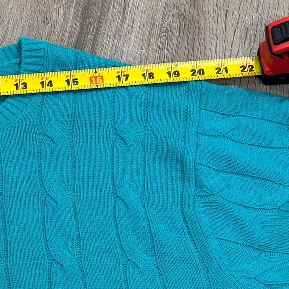 NWT Peter Millar XL 100% Cashmere Cable Knit Teal Super Soft Crewneck Sweater - Picture 13 of 13